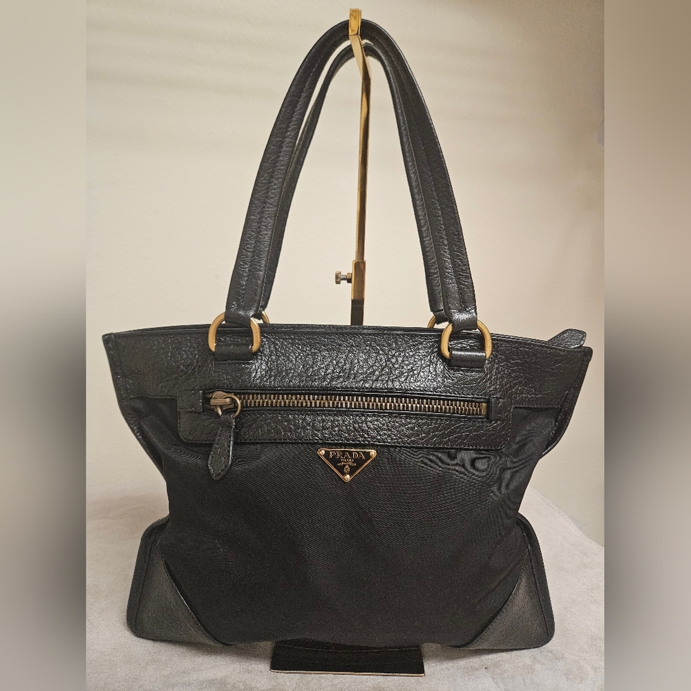 Prada Black Leather and Nylon Shoulder Bag